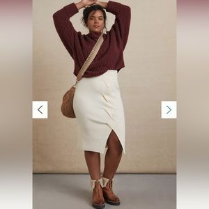 Like New Anthropologie Plus Maeve Cable Knit Twist Midi Skirt in Ivory